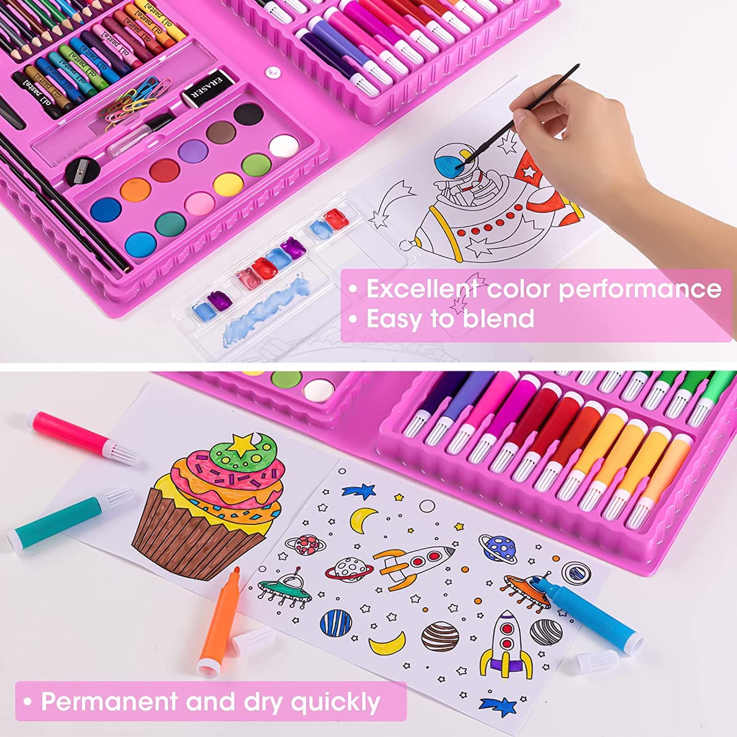 Art Kit, Vigorfun 121 Piece Drawing Painting Art Supplies for Kids Girls Boys Teens, Gifts Art Set Case Includes Oil Pastels, Crayons, Colored Pencils, Watercolor Cakes (Pink)