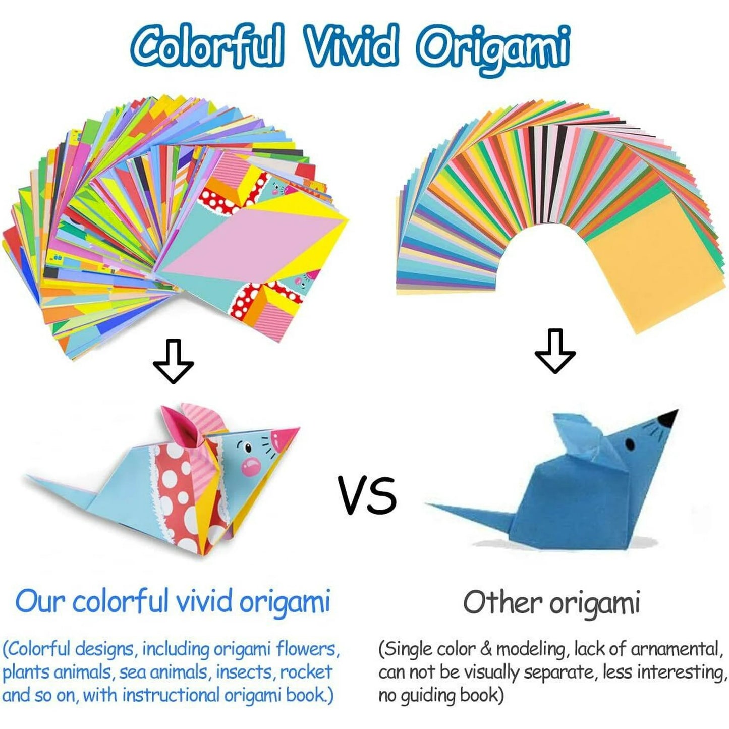 Origami Kit 144 Sheets, Origami Paper Kit for Kids 72 Patterns with Craft Guiding Book, Vivid Colorful Folding Papers ,Easy DIY Art and Craft Projects