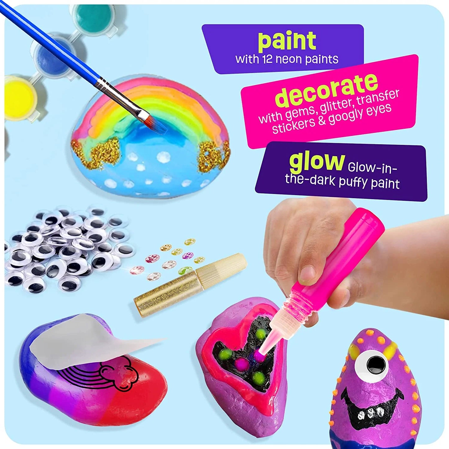 Dan&Darci Glow in the Dark Rock Painting Kit - Arts & Crafts Kits Gifts for Boys and Girls Ages 4-12